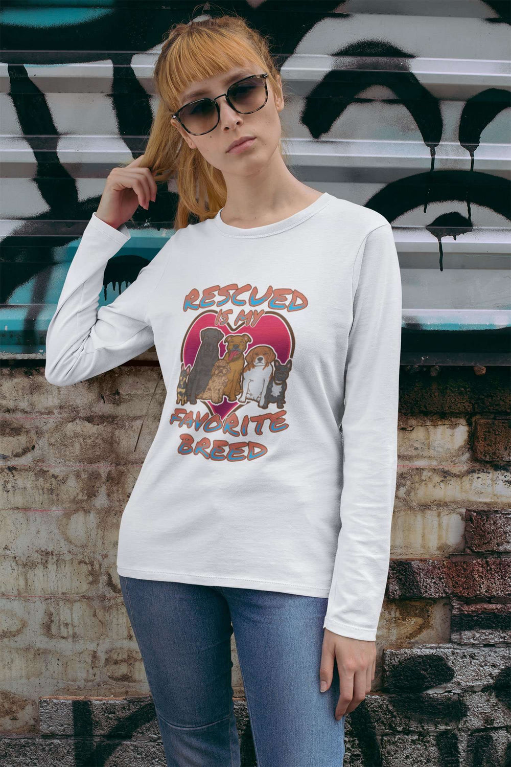 Designs by MyUtopia Shout Out:Rescued is my Favorite Dog Breed Long Sleeve Jersey Unisex T-Shirt,White / S,Long Sleeve T-Shirts