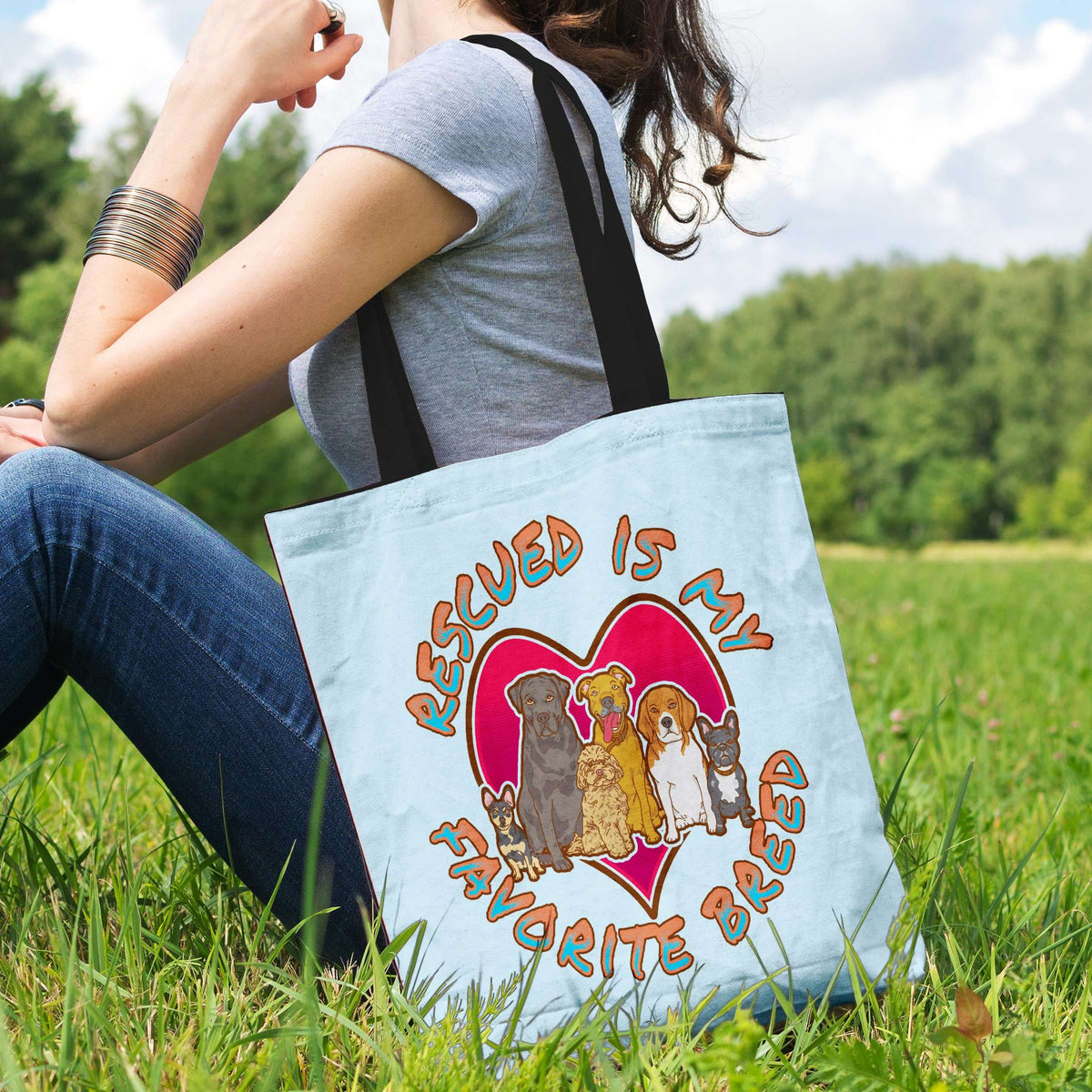 Designs by MyUtopia Shout Out:Rescued is my Favorite Dog Breed Re-usable Shopping Totebag
