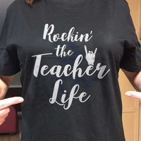 Load image into Gallery viewer, Designs by MyUtopia Shout Out:Rockin&#39; The Teacher Life Adult Unisex Cotton Short Sleeve T-Shirt
