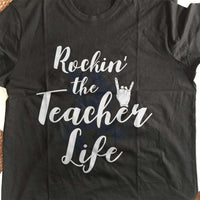 Load image into Gallery viewer, Designs by MyUtopia Shout Out:Rockin&#39; The Teacher Life Adult Unisex Cotton Short Sleeve T-Shirt
