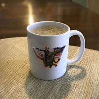 Load image into Gallery viewer, Designs by MyUtopia Shout Out:Ronald Reagan Velociraptor US Flag Global Warming White Coffee Mug
