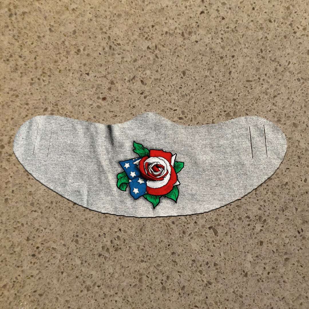 Designs by MyUtopia Shout Out:Rose US Flag Fabric Face Covering / Face Mask,Athletic Heather,Fabric Face Mask