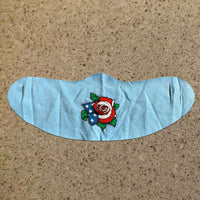 Load image into Gallery viewer, Designs by MyUtopia Shout Out:Rose US Flag Fabric Face Covering / Face Mask,Light Blue,Fabric Face Mask
