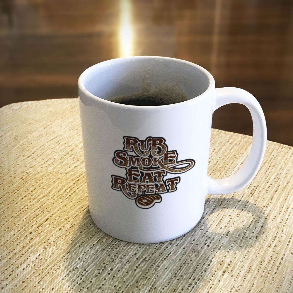 Designs by MyUtopia Shout Out:Rub Smoke Eat Repeat Ceramic Coffee Mug - White