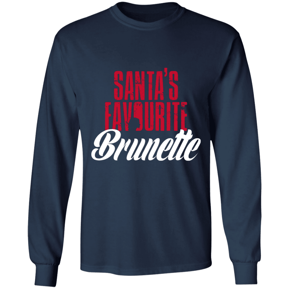 Designs by MyUtopia Shout Out:Santa's Favourite Brunette - Ultra Cotton Long Sleeve T-Shirt,Navy / S,Long Sleeve T-Shirts