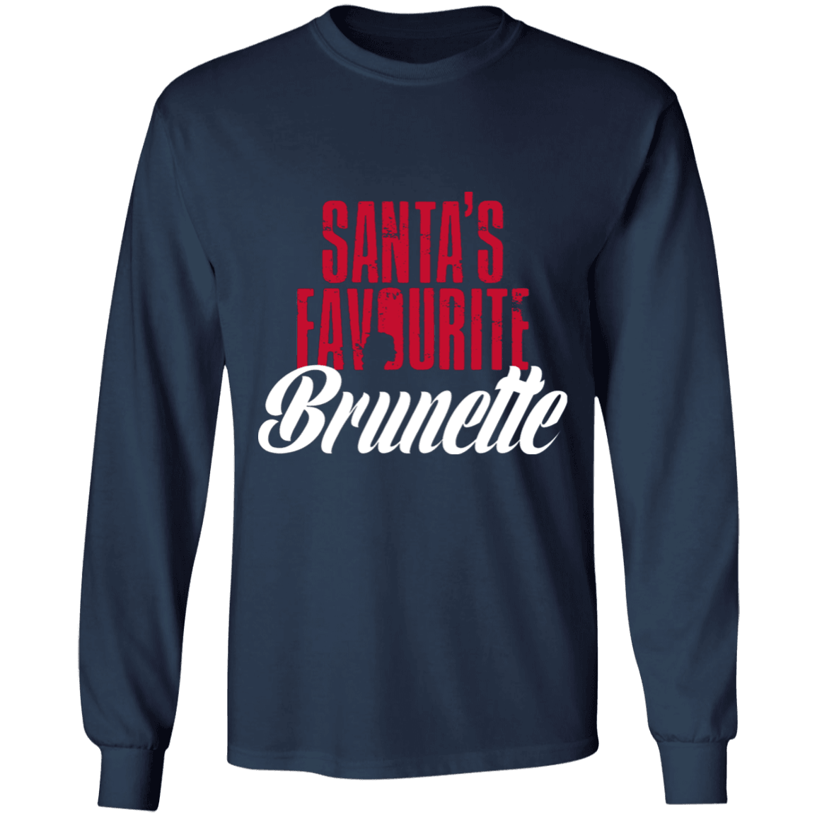 Designs by MyUtopia Shout Out:Santa's Favourite Brunette - Ultra Cotton Long Sleeve T-Shirt,Navy / S,Long Sleeve T-Shirts