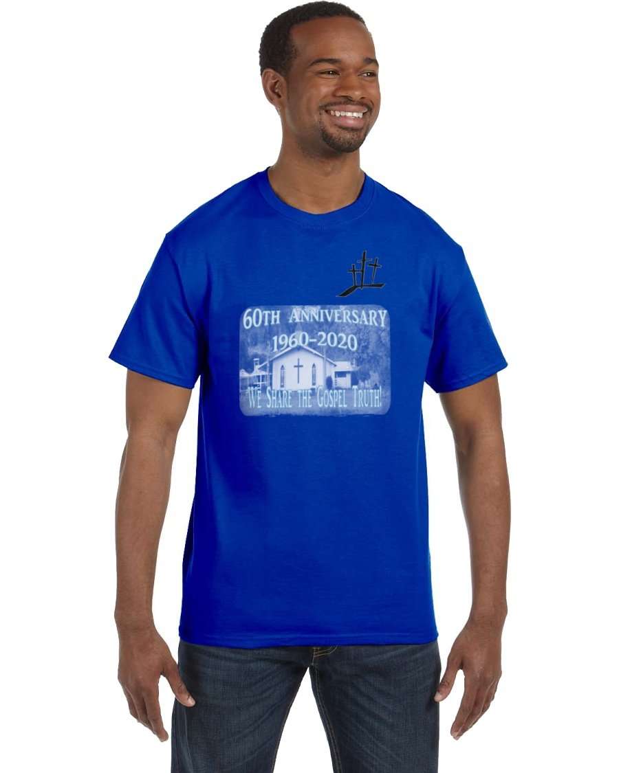 Designs by MyUtopia Shout Out:Santee Christian Church 60th Anniversary Short Sleeve Unisex Adult T-Shirt,Gildan Cotton T-Shirt / Royal Blue / S,Adult Unisex T-Shirt