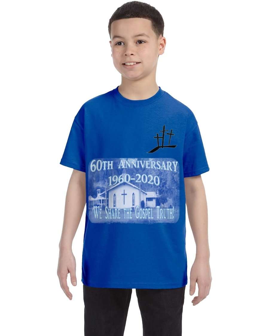 Designs by MyUtopia Shout Out:Santee Christian Church 60th Anniversary Youth T-Shirt,Gildan Youth Cotton T / Royal Blue / XS,Youth T-Shirts