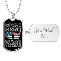 Load image into Gallery viewer, Designs by MyUtopia Shout Out:Save Millions You Are A Veteran Personalized Engravable Keepsake Dog Tag,Silver / Yes,Dog Tag Necklace
