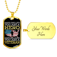 Load image into Gallery viewer, Designs by MyUtopia Shout Out:Save Millions You Are A Veteran Personalized Engravable Keepsake Dog Tag,Gold / Yes,Dog Tag Necklace
