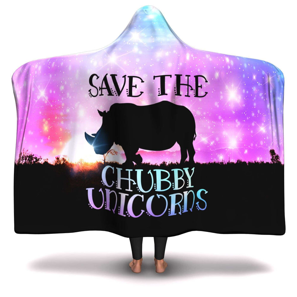 Designs by MyUtopia Shout Out:Save the Chubby Unicorns Rhino Premium Micro-mink Heavy Weight Hooded Blanket (80x60 and 55x41),Adult (80 x 60 inch) / Heavy Weight Sherpa,Hooded Blanket