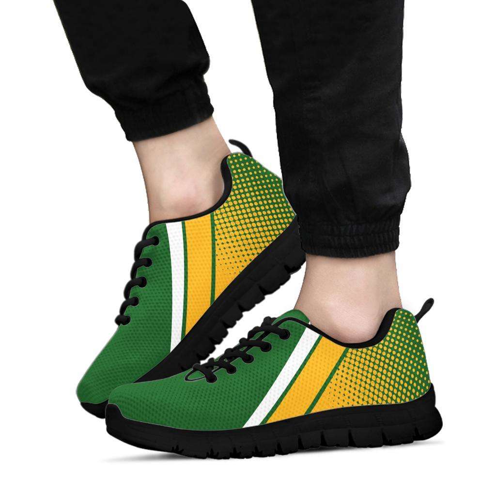 Designs by MyUtopia Shout Out:School Colors Running Sneakers,Green and Gold / Ladies US5 (EU35),Running Shoes