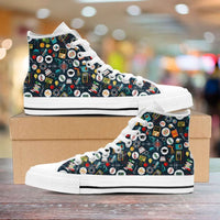 Load image into Gallery viewer, Designs by MyUtopia Shout Out:School Images all over print Teacher Canvas High Top Shoes
