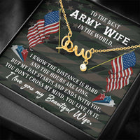 Load image into Gallery viewer, Designs by MyUtopia Shout Out:Scripted Love Necklace with To My Army Wife Message Card
