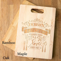 Load image into Gallery viewer, Designs by MyUtopia Shout Out:Seasoned with Love Personalized Gift for Cook - Engraved with Name and Year Maple Cutting Board
