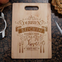 Load image into Gallery viewer, Designs by MyUtopia Shout Out:Seasoned with Love Personalized Gift for Cook - Engraved with Name and Year Maple Cutting Board,8 3/4″ X 11.5″,Cutting Board

