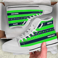 Load image into Gallery viewer, Designs by MyUtopia Shout Out:Seattle Football Fan Ugly Christmas Sweater  Style Canvas Hi-Top Sneakers
