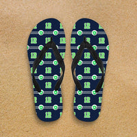 Load image into Gallery viewer, Designs by MyUtopia Shout Out:Seattle Nurse Flip-Flops,Woman&#39;s / Woman&#39;s Small (US 5-6 /EU 35-37) / Navy Blue/Bright Green,Flip Flops
