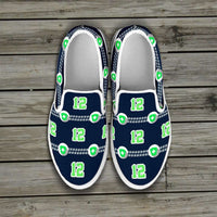Load image into Gallery viewer, Designs by MyUtopia Shout Out:Seattle Nurse Slip-on Shoes,Woman&#39;s / Woman&#39;s US6 (EU36) / Dark Green/Lime,Slip on sneakers
