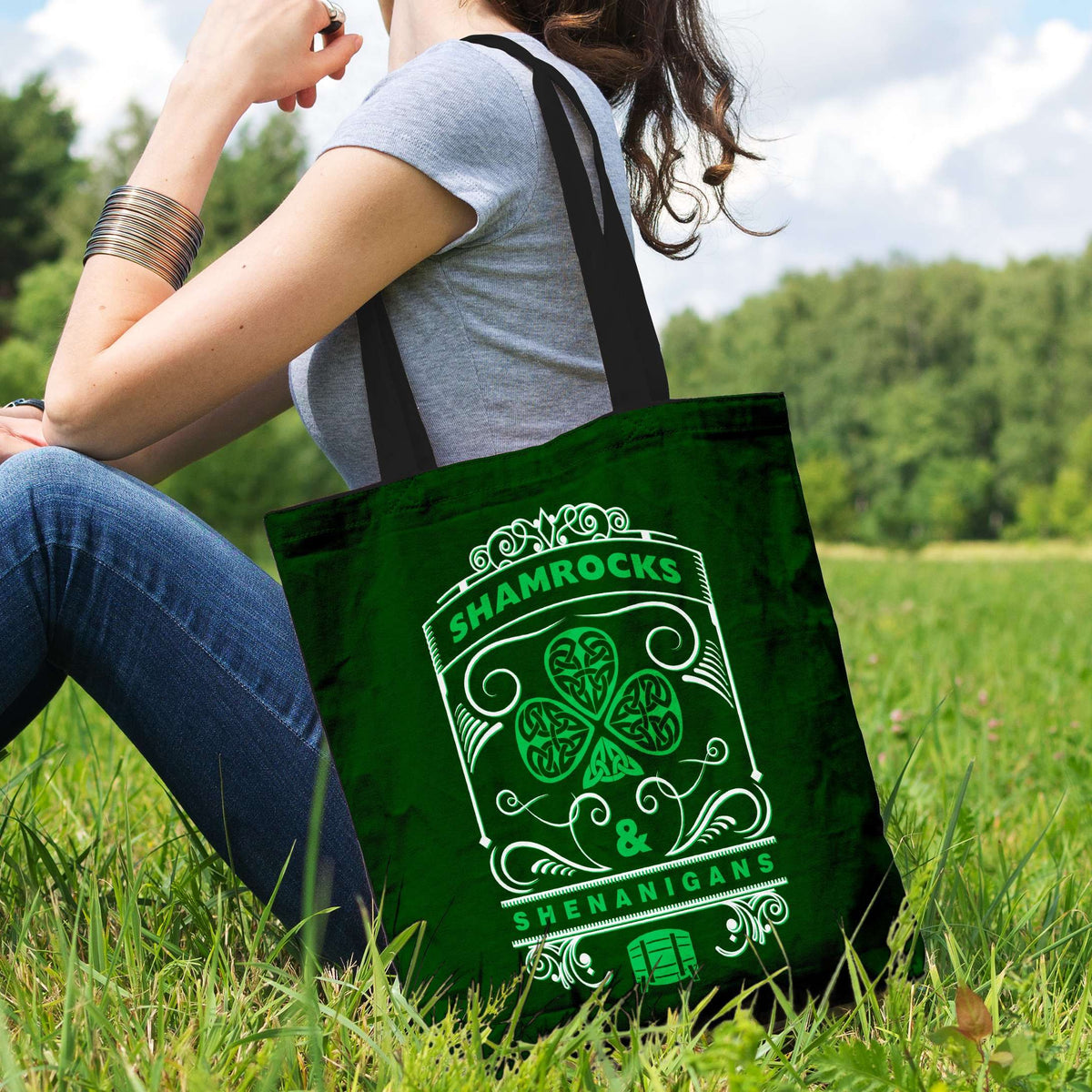 Designs by MyUtopia Shout Out:Shamrocks And Shenanigans Fabric Totebag Reusable Shopping Tote