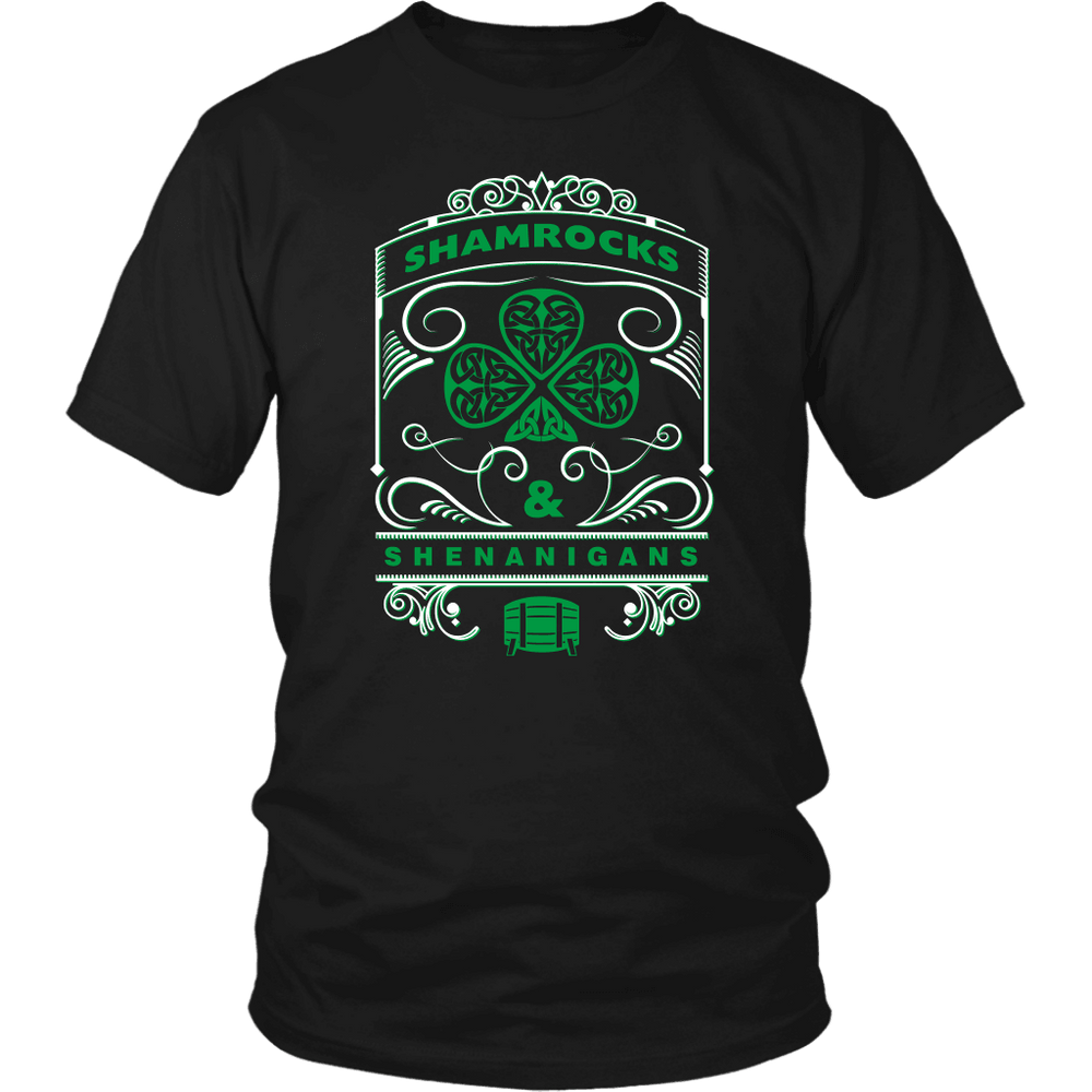Designs by MyUtopia Shout Out:Shamrocks And Shenanigans T-shirt,Black / S,Adult Unisex T-Shirt