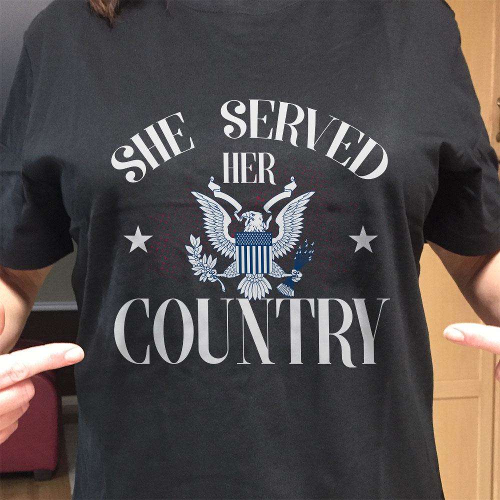 Designs by MyUtopia Shout Out:She Served Her Country Adult Unisex Cotton Short Sleeve T-Shirt