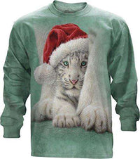 Load image into Gallery viewer, Designs by MyUtopia Shout Out:Sheltered Christmas Tiger Cub and Mom,Long Sleeve / Small / Green,Adult Unisex T-Shirt
