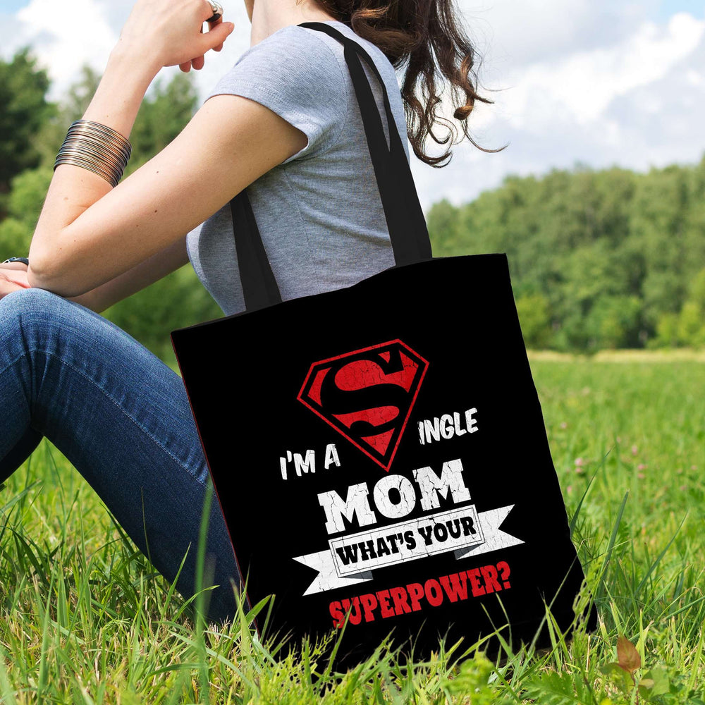 Designs by MyUtopia Shout Out:Single Mom Super Mom Fabric Totebag Reusable Shopping Tote