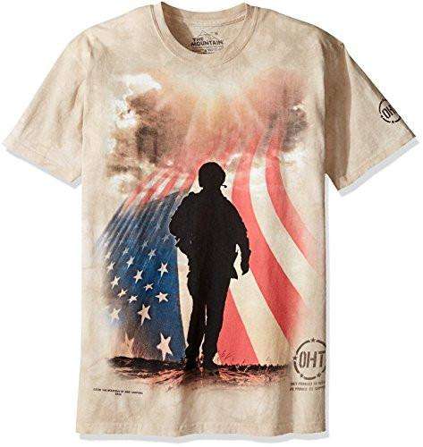 Designs by MyUtopia Shout Out:Soldier Silhouette with Flag by The Mountain Hero Collection T-Shirt,Tan / Small,Adult Unisex T-Shirt