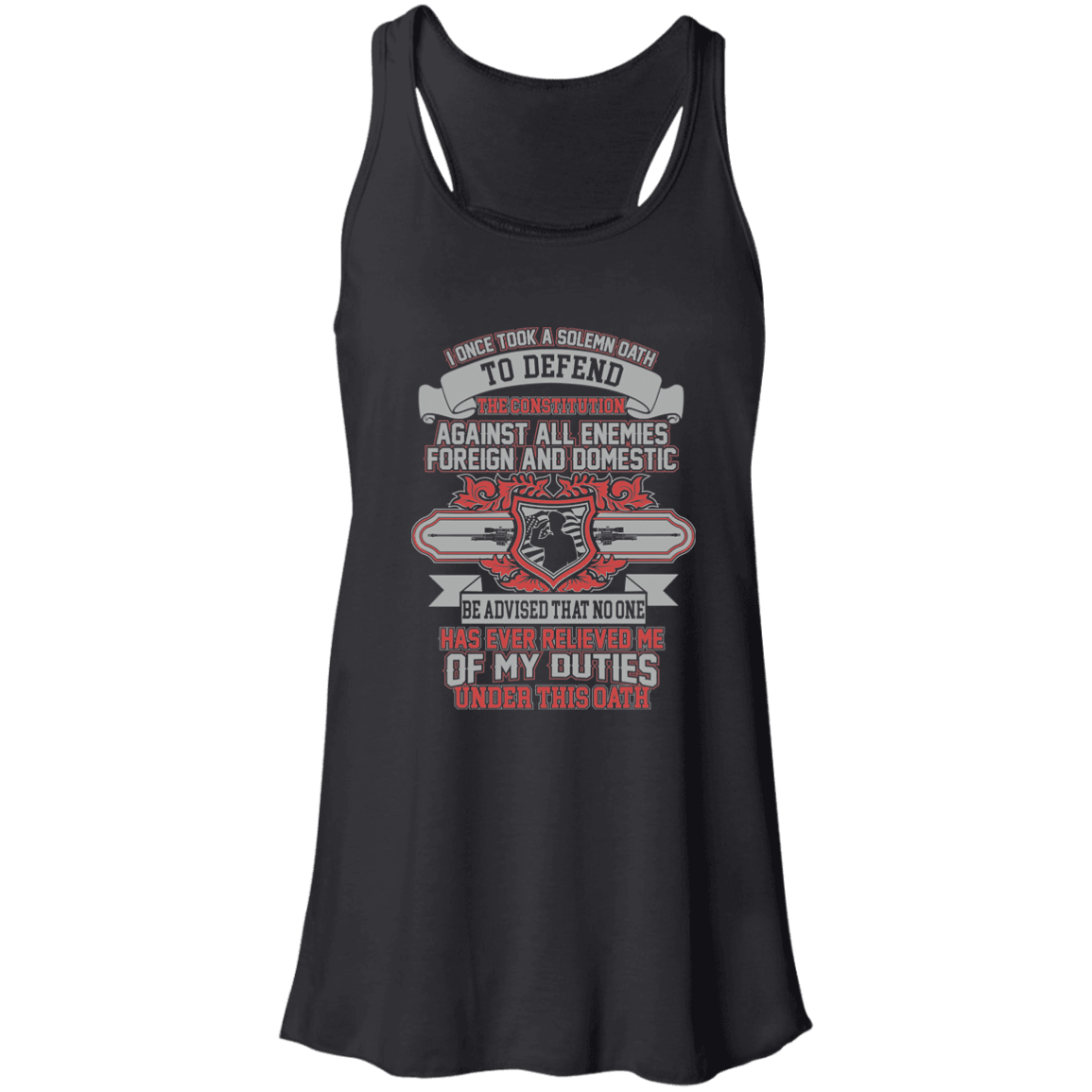 Designs by MyUtopia Shout Out:Solemn Oath of a Veteran Flowy Racerback Tank,X-Small / Black,Tank Tops