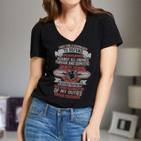 Load image into Gallery viewer, Designs by MyUtopia Shout Out:Solemn Oath of a Veteran Ladies&#39; V-Neck T-Shirt

