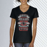 Load image into Gallery viewer, Designs by MyUtopia Shout Out:Solemn Oath of a Veteran Ladies&#39; V-Neck T-Shirt
