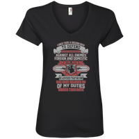 Load image into Gallery viewer, Designs by MyUtopia Shout Out:Solemn Oath of a Veteran Ladies&#39; V-Neck T-Shirt,S / Black,Ladies T-Shirts
