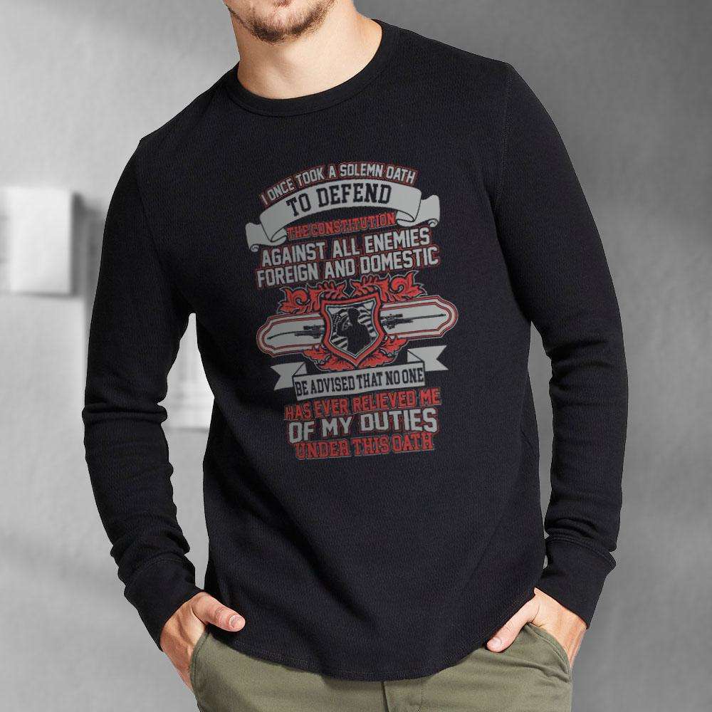 Designs by MyUtopia Shout Out:Solemn Oath of a Veteran Long Sleeve Cotton T-Shirt