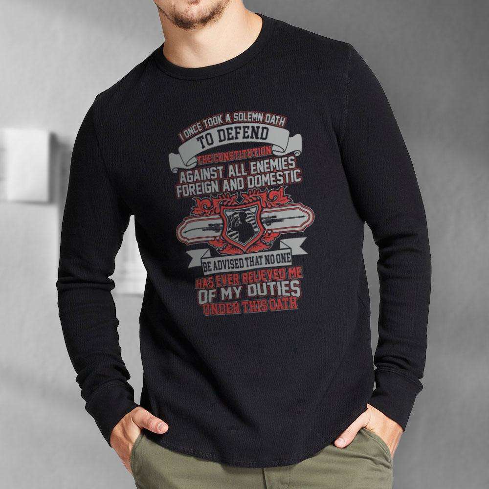 Designs by MyUtopia Shout Out:Solemn Oath of a Veteran Long Sleeve Cotton T-Shirt