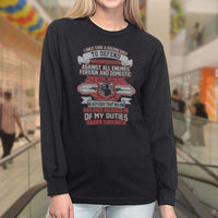 Load image into Gallery viewer, Designs by MyUtopia Shout Out:Solemn Oath of a Veteran Long Sleeve Cotton T-Shirt
