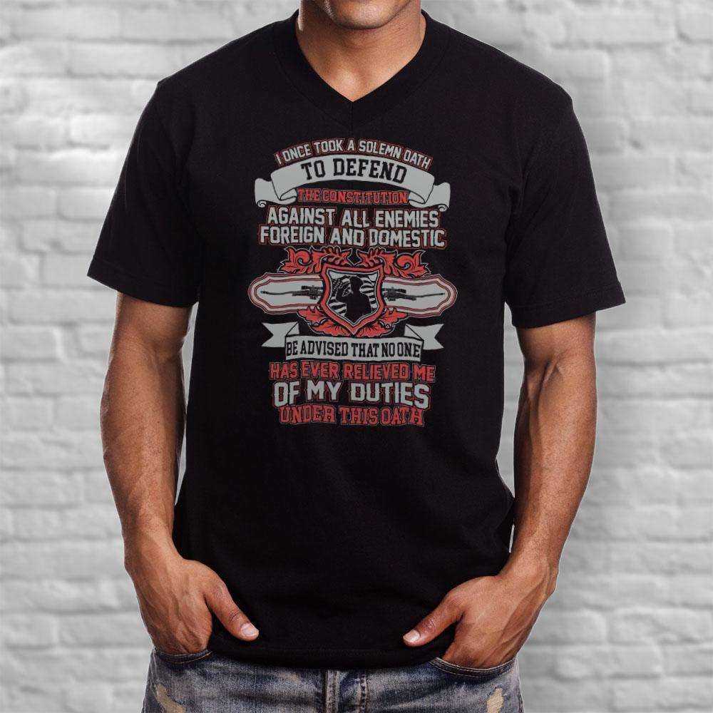 Designs by MyUtopia Shout Out:Solemn Oath of A Veteran Men's Printed V-Neck T-Shirt