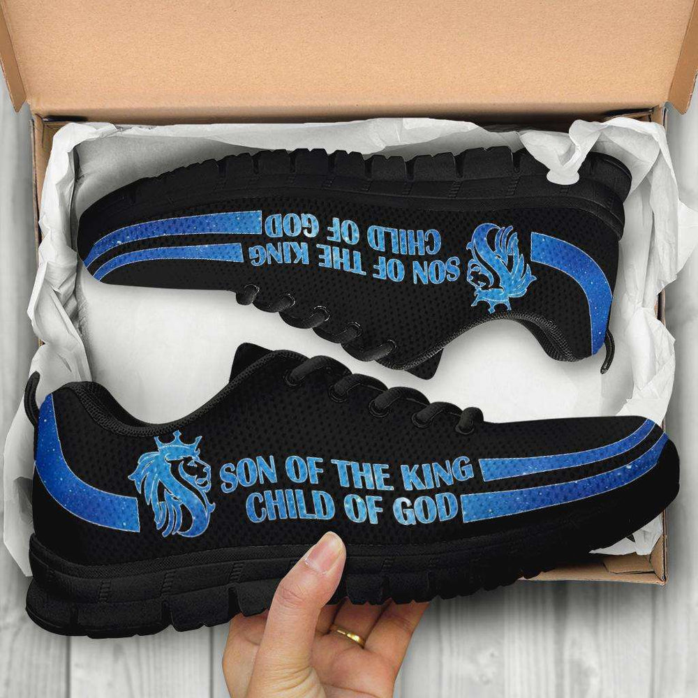 Designs by MyUtopia Shout Out:Son of the King Child of God Bible Verse Inspired Art Mesh Fabric Running Shoes,Kid's / 11 CHILD (EU28) / Black,Running Shoes