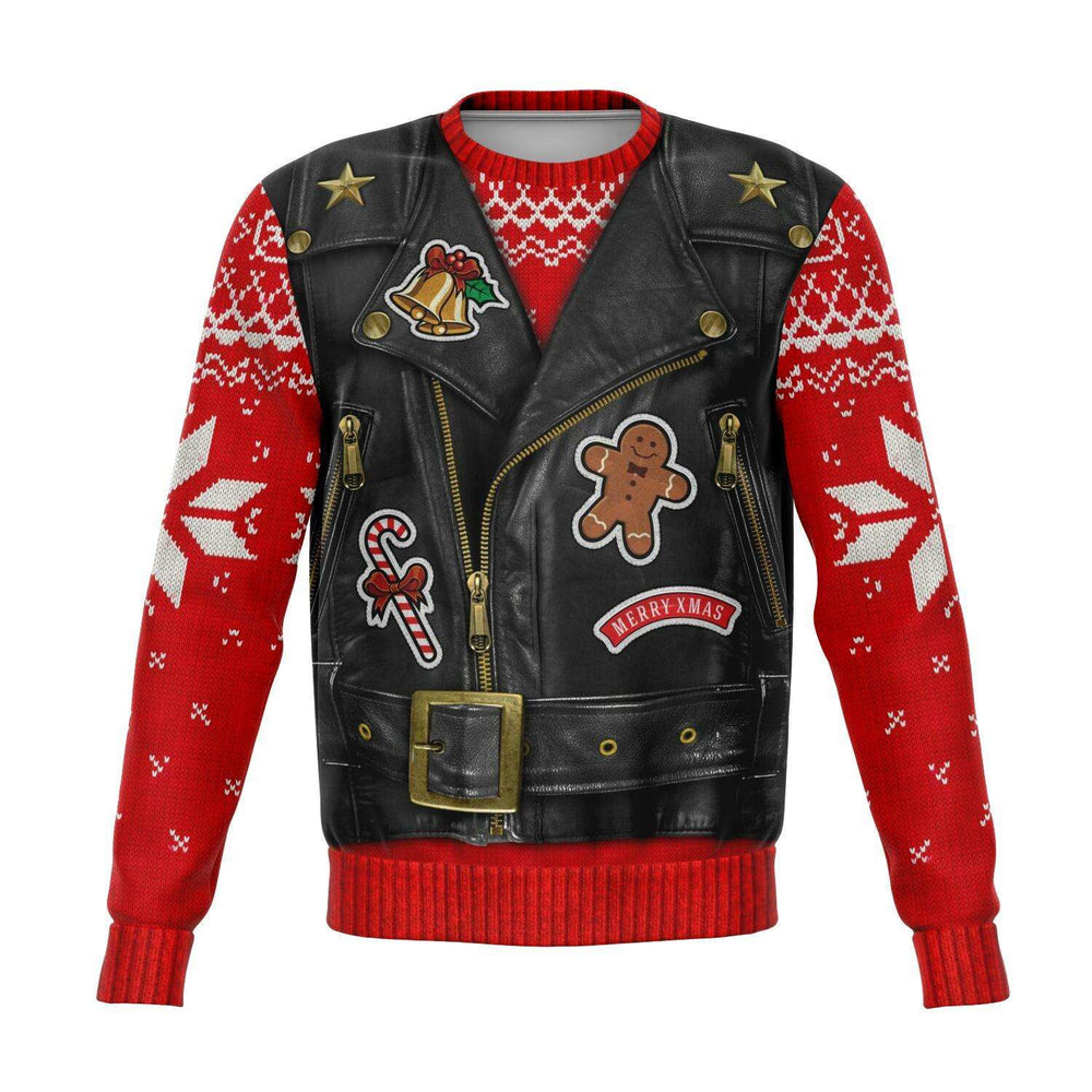 Designs by MyUtopia Shout Out:Sons of Santa Biker Vest Funny Christmas Fleece Lined Sweatshirt,XS / Multi,Fashion Sweatshirt - AOP