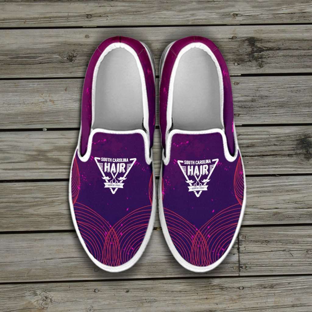 Designs by MyUtopia Shout Out:South Carolina Hairdresser Slip-on Shoes,Women's / Women's US6 (EU36) / Violet,Slip on sneakers