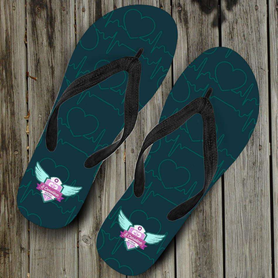 Designs by MyUtopia Shout Out:South Carolina Nurse Flip-Flops,Women's / Women's Small (US 5-6 /EU 35-37) / Green,Flip Flops