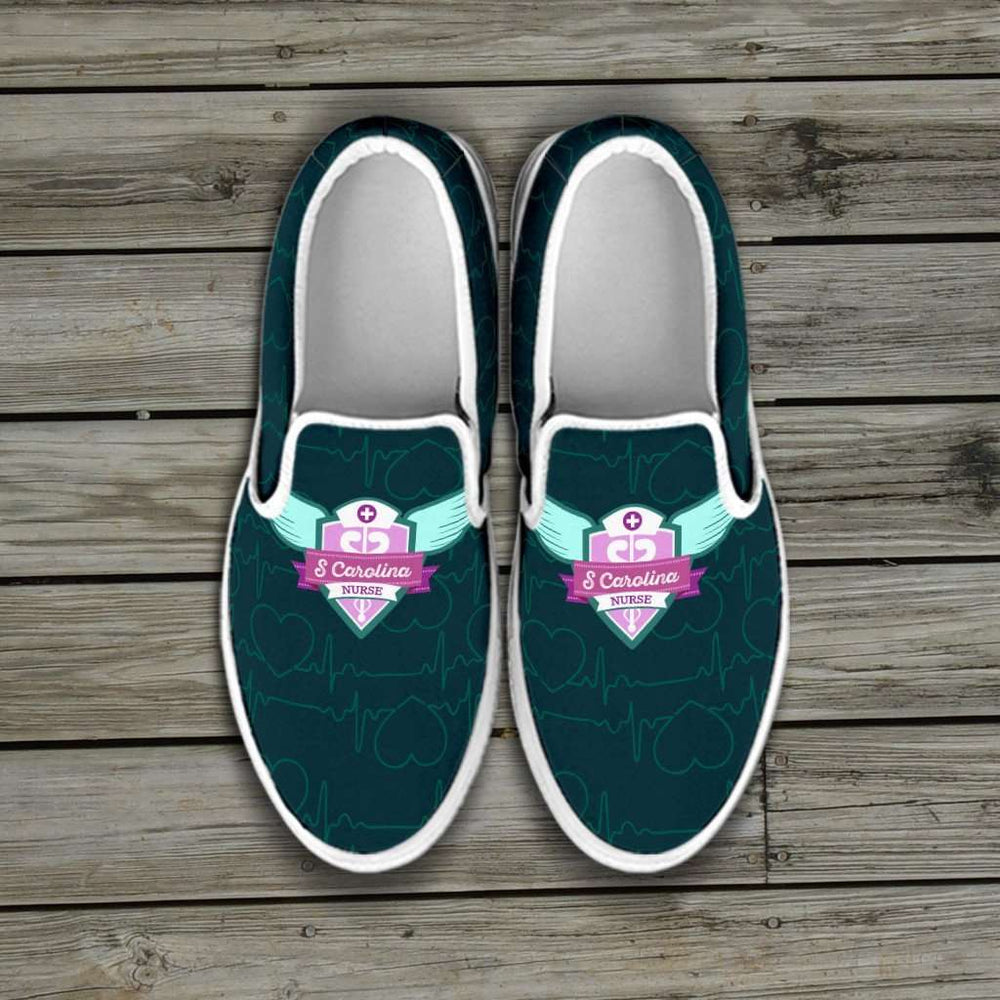 Designs by MyUtopia Shout Out:South Carolina Nurse Slip-on Shoes,Women's / Women's US6 (EU36) / Green,Slip on sneakers