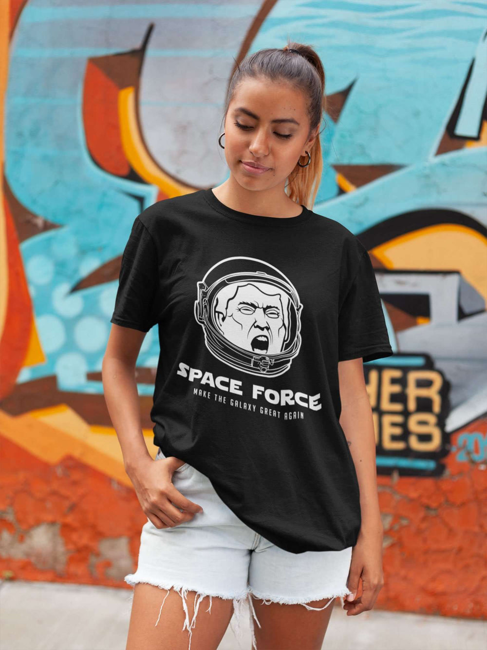Designs by MyUtopia Shout Out:Space Force Astronaut Trump Make the Galaxy Great Again Unisex Jersey Short-Sleeve T-Shirt