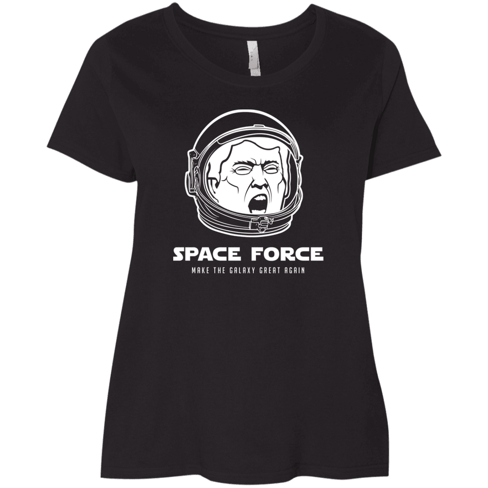 Designs by MyUtopia Shout Out:Space Force Trump Ladies' Plus Size Curvy T-Shirt,Black / Plus 1X,Ladies T-Shirts