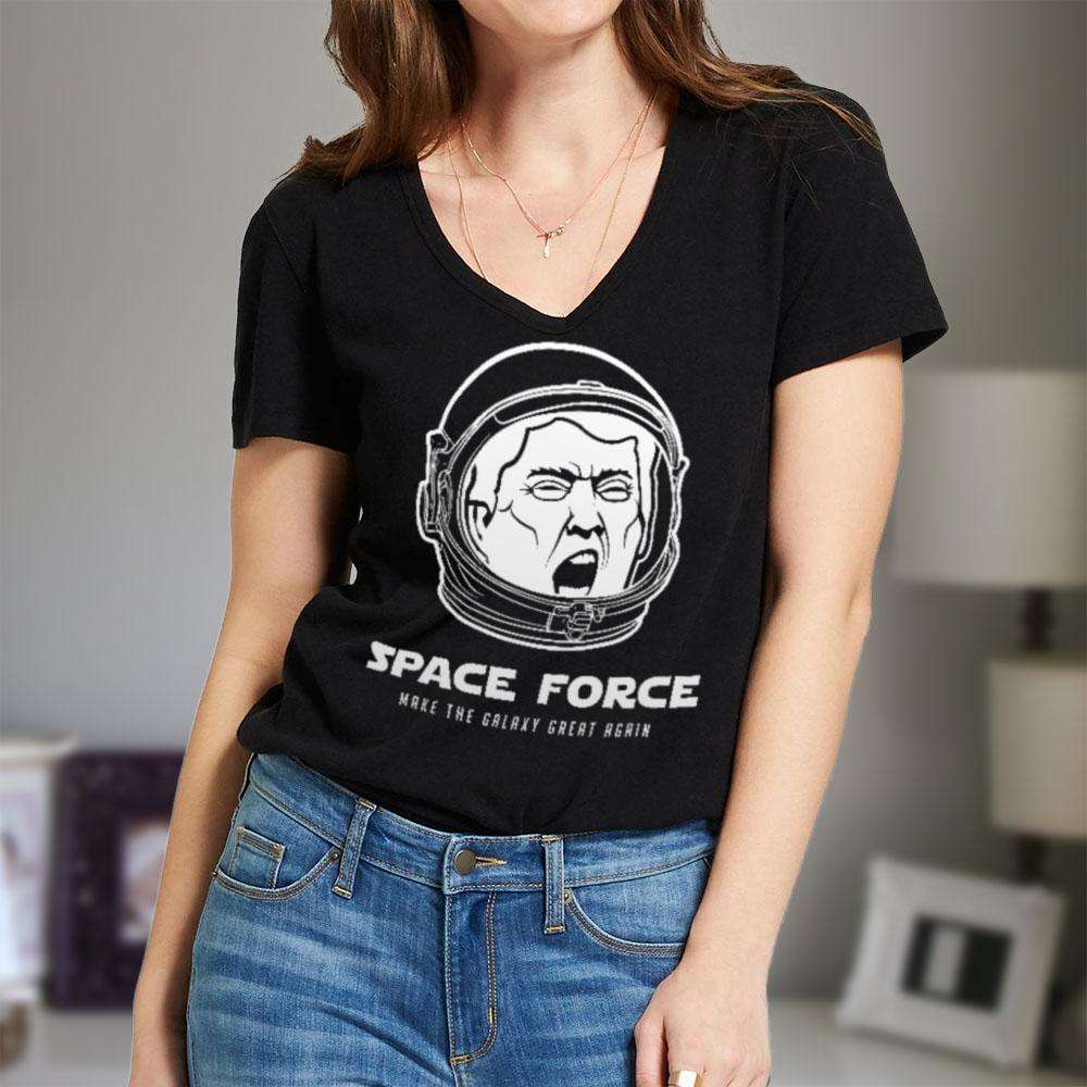 Designs by MyUtopia Shout Out:Space Force Trump Ladies' V-Neck T-Shirt