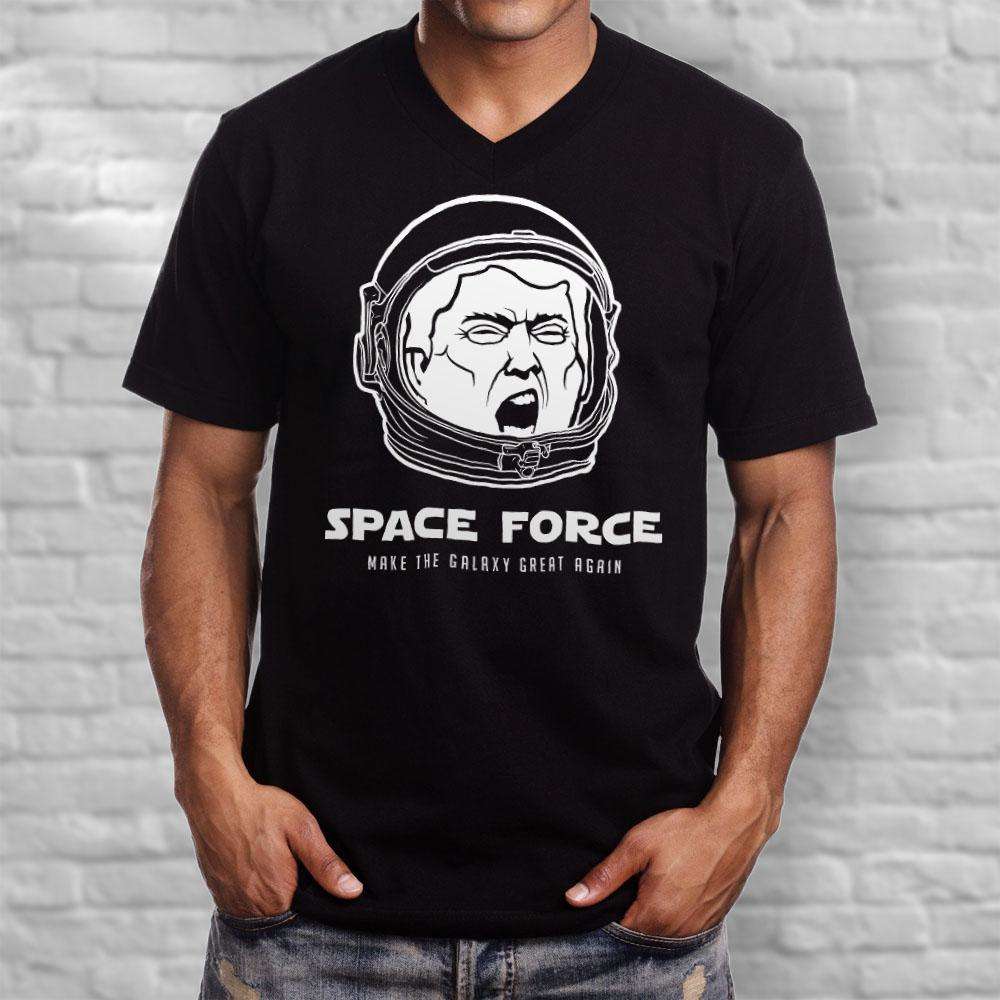 Designs by MyUtopia Shout Out:Space Force Trump Men's Printed V-Neck T-Shirt