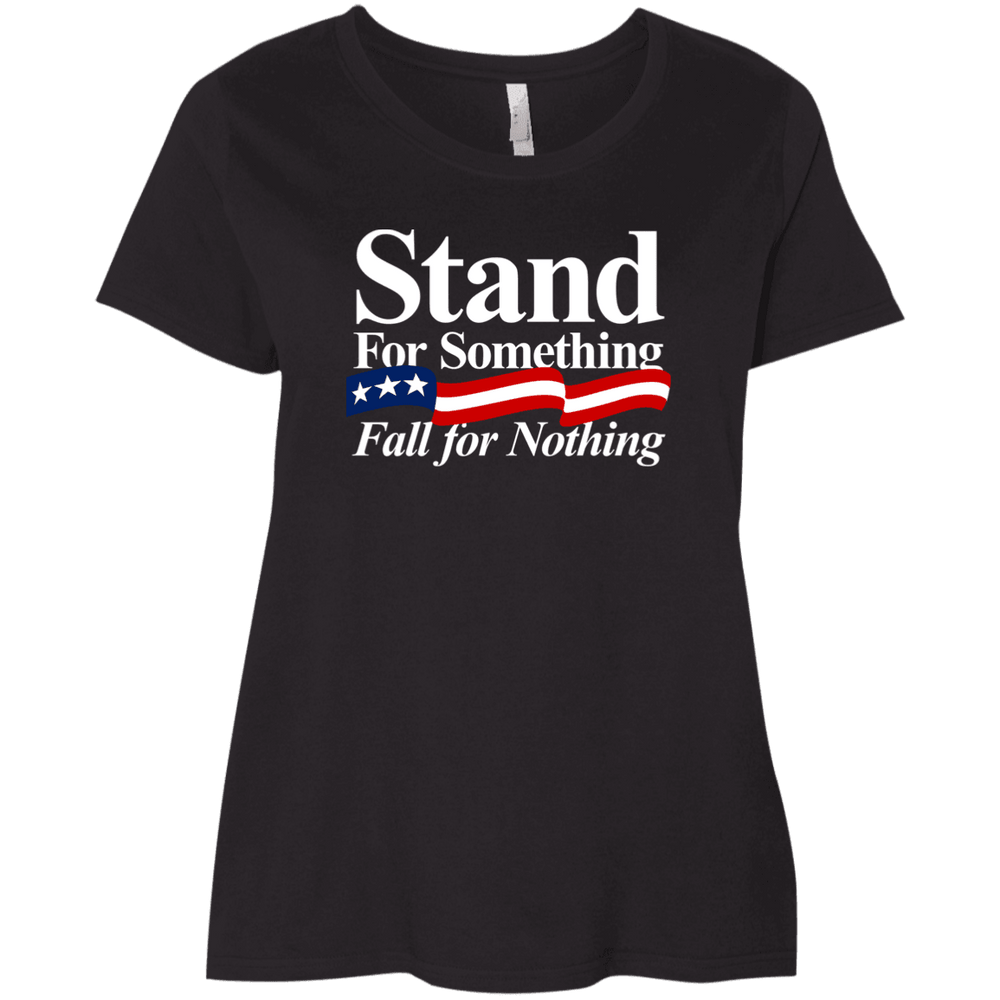 Designs by MyUtopia Shout Out:Stand for Something Fall for Nothing Trump Ladies' Plus Size Curvy T-Shirt,Black / Plus 1X,Ladies T-Shirts