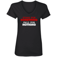 Load image into Gallery viewer, Designs by MyUtopia Shout Out:Stand for Something Fall for Nothing Trump v2 Ladies&#39; V-Neck T-Shirt,S / Black,Ladies T-Shirts
