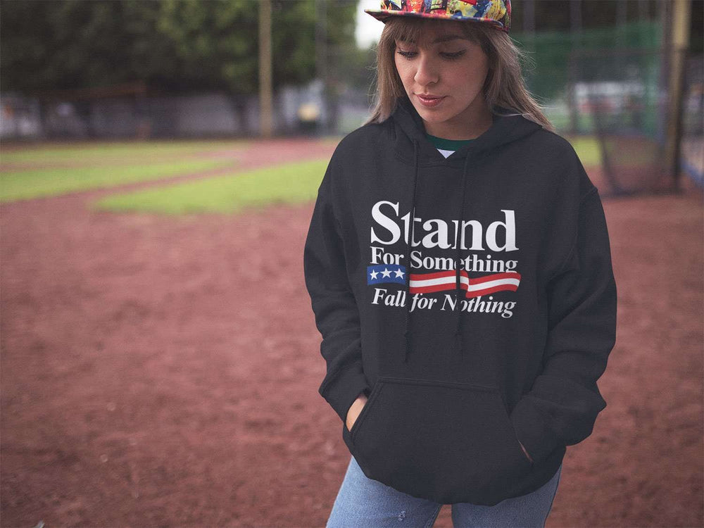 Designs by MyUtopia Shout Out:Stand For Something Fall For Nothing US Flag Core Fleece Pullover Hoodie