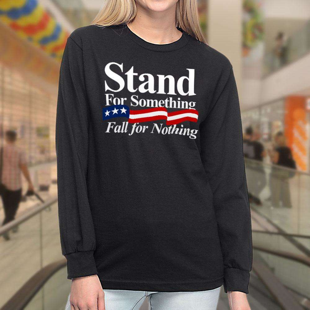 Designs by MyUtopia Shout Out:Stand For Something Fall For Nothing US Flag Long Sleeve Ultra Cotton T-Shirt